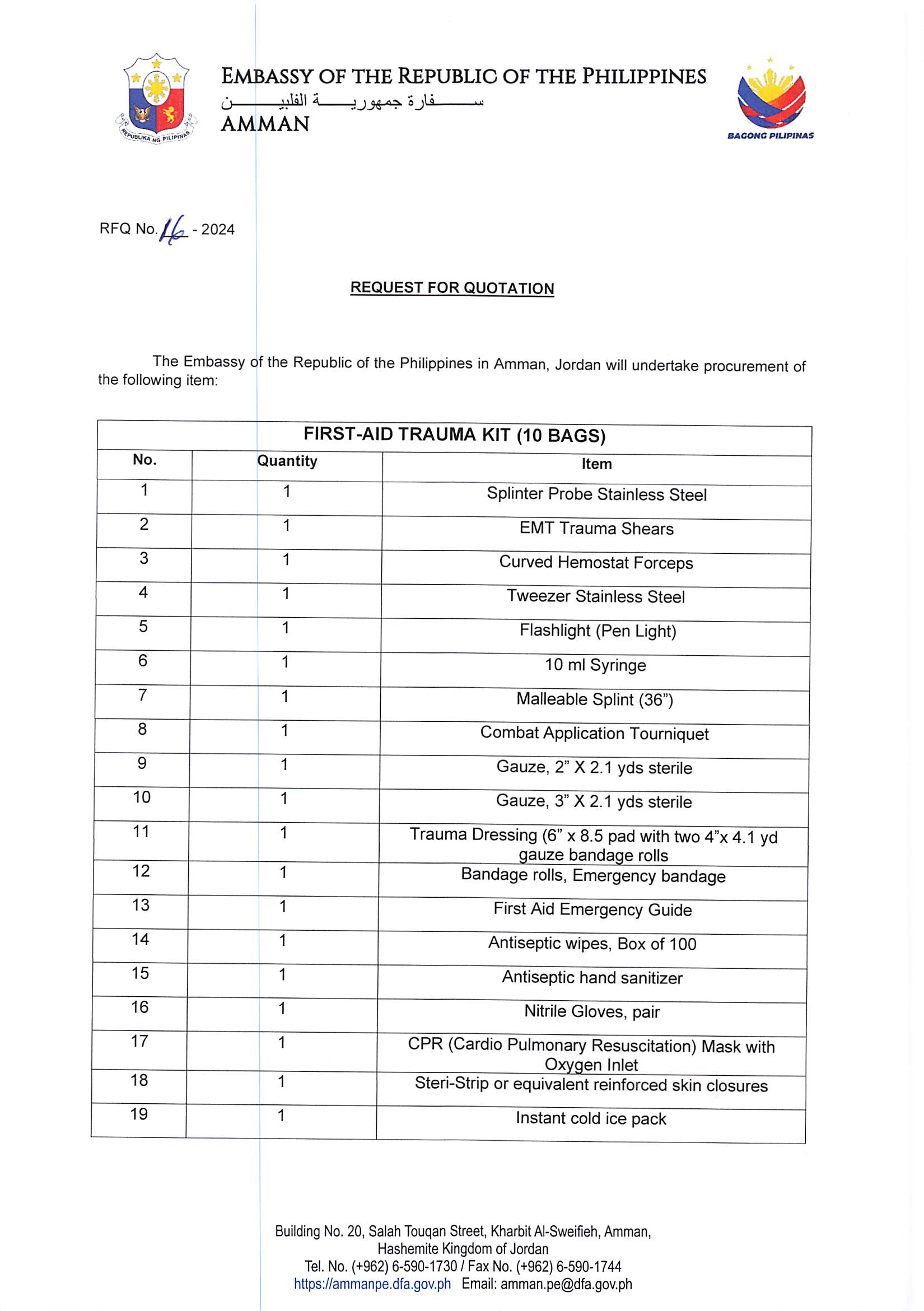 RFQ 16 2024 First Aid Trauma Kit1