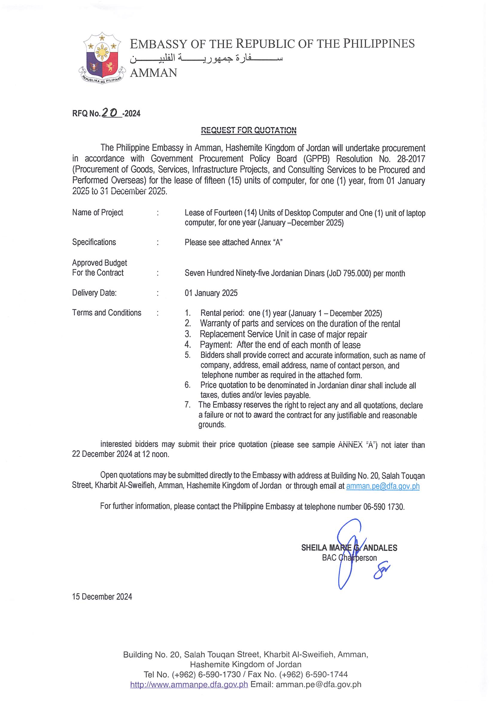 RFQ 20 2024 Lease of Fourteen 14 Units of Desktop Computer and One 1 unit of Laptop Computer Page 1