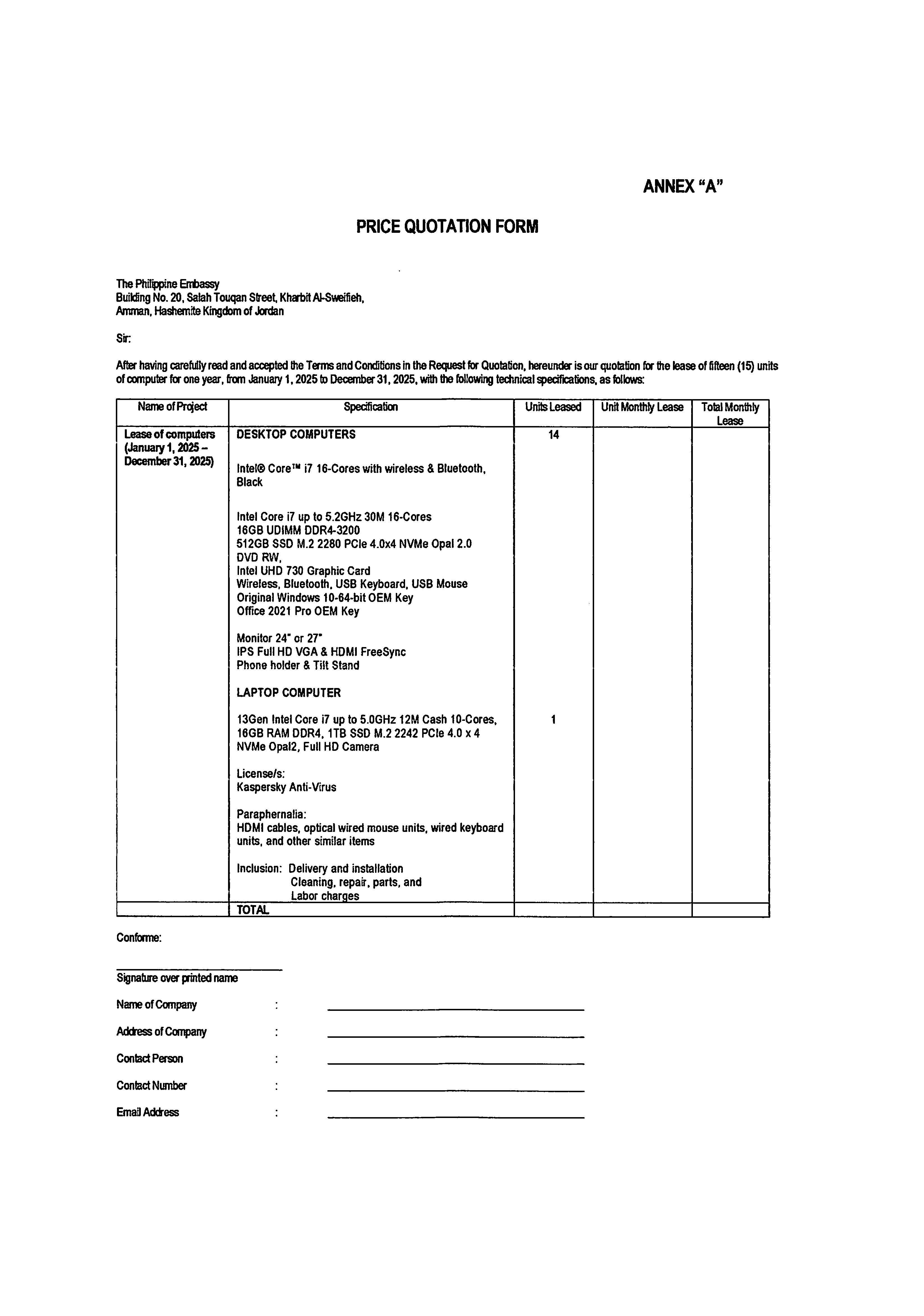 RFQ 20 2024 Lease of Fourteen 14 Units of Desktop Computer and One 1 unit of Laptop Computer Page 2
