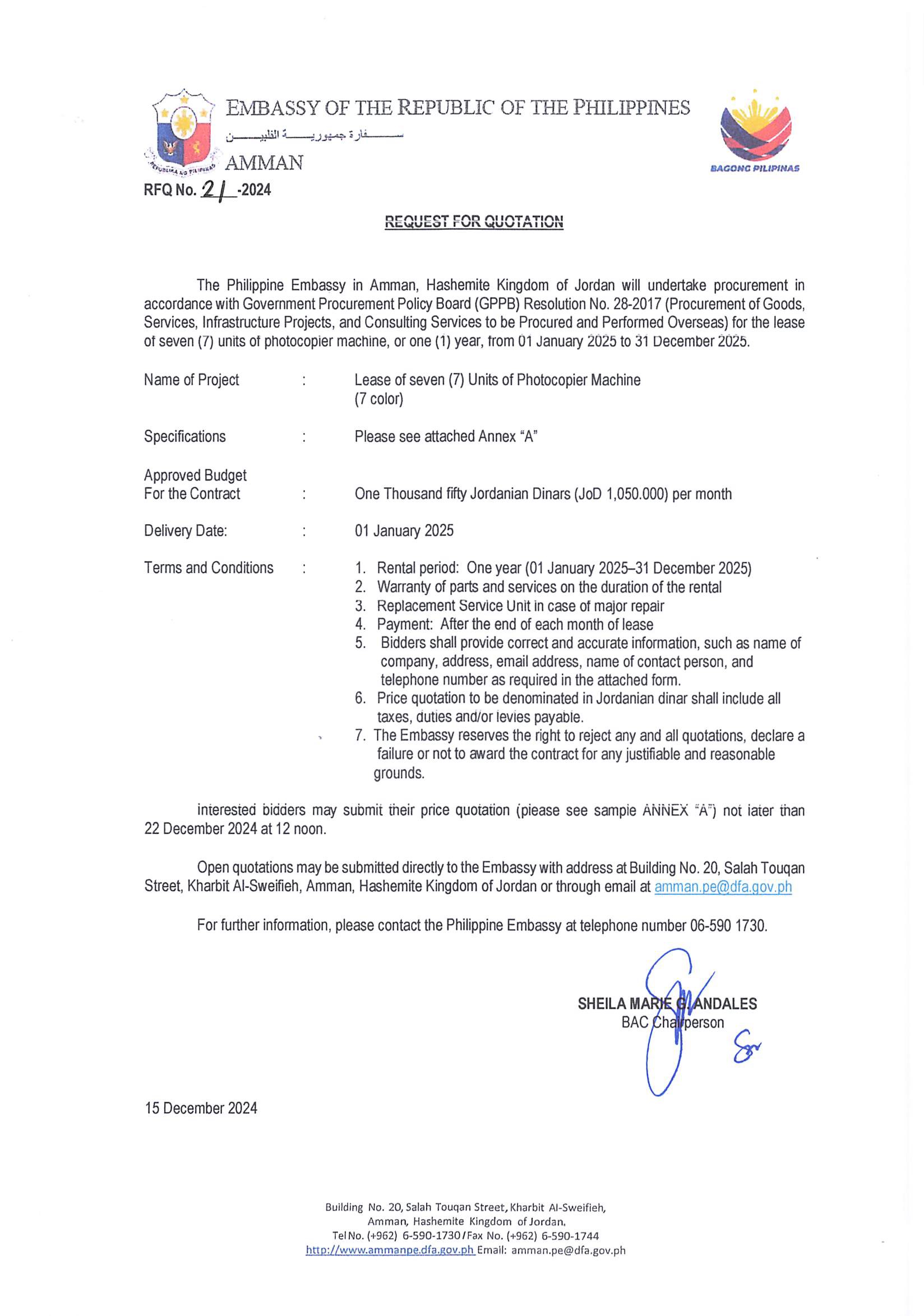 RFQ 21 2024 Lease of Seven 7 Units of Photocopier Machine 7 color Page 1