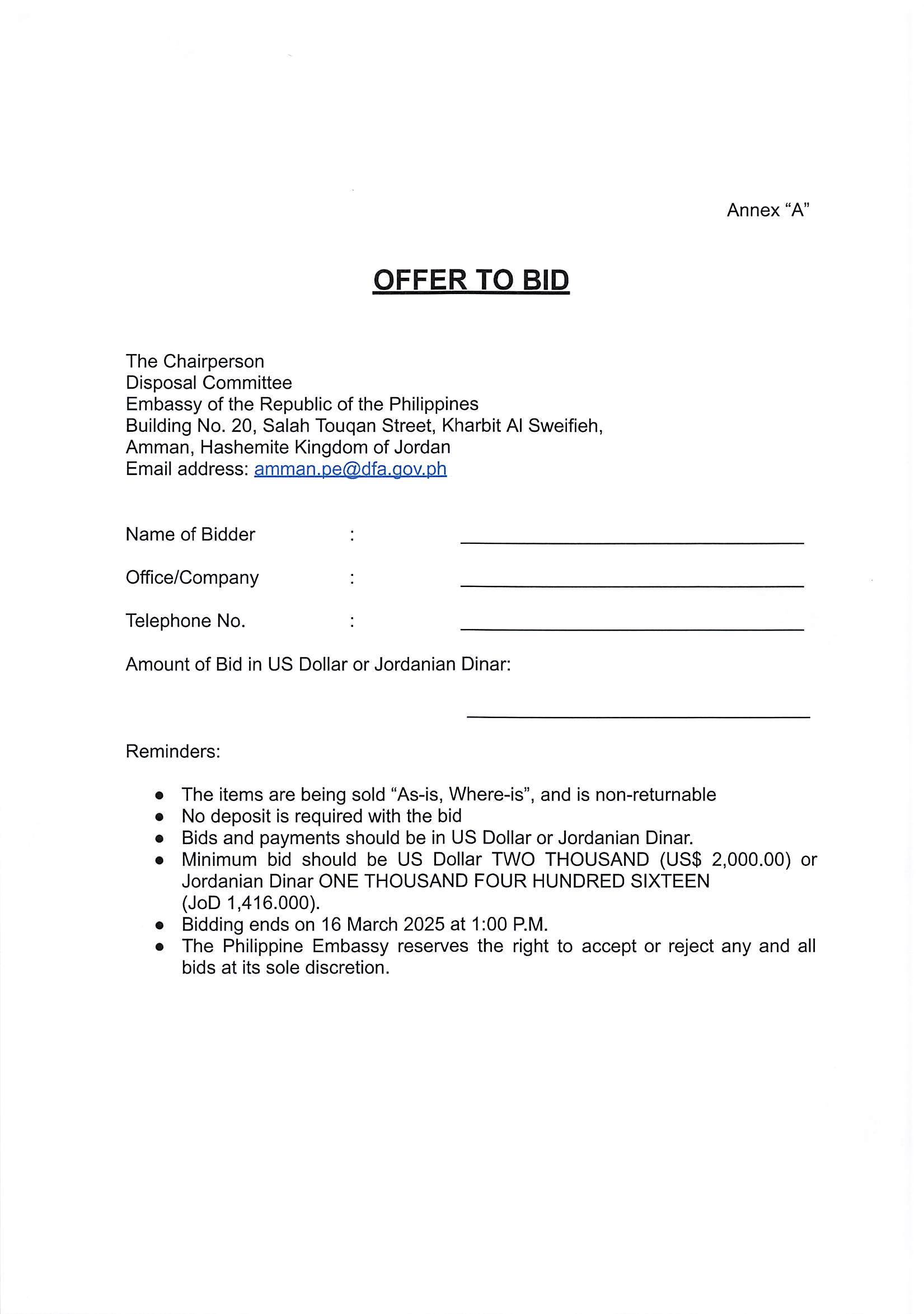 INVITATION TO BID Disposal of used Mercedes Benz E280 2009 model Page 2