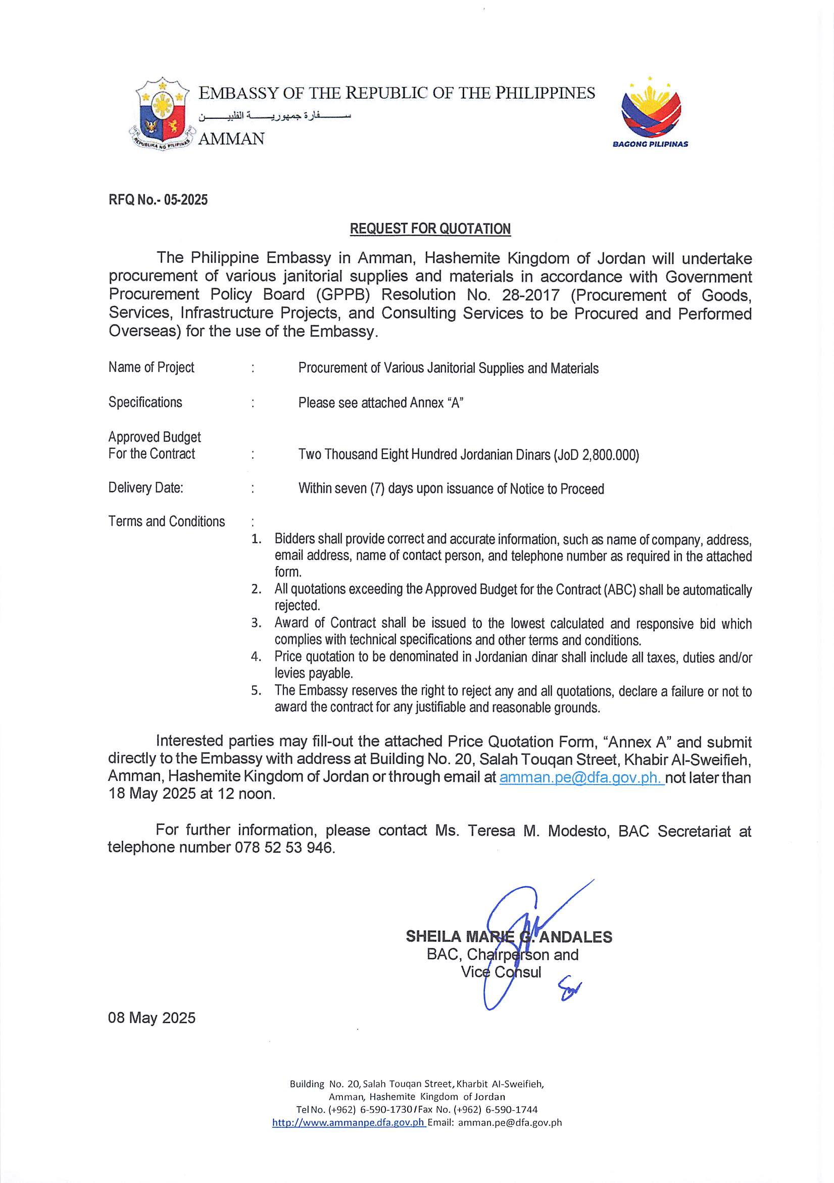 Request for Quotation No. 05 Procurements of Supplies and Materials Page 1 1