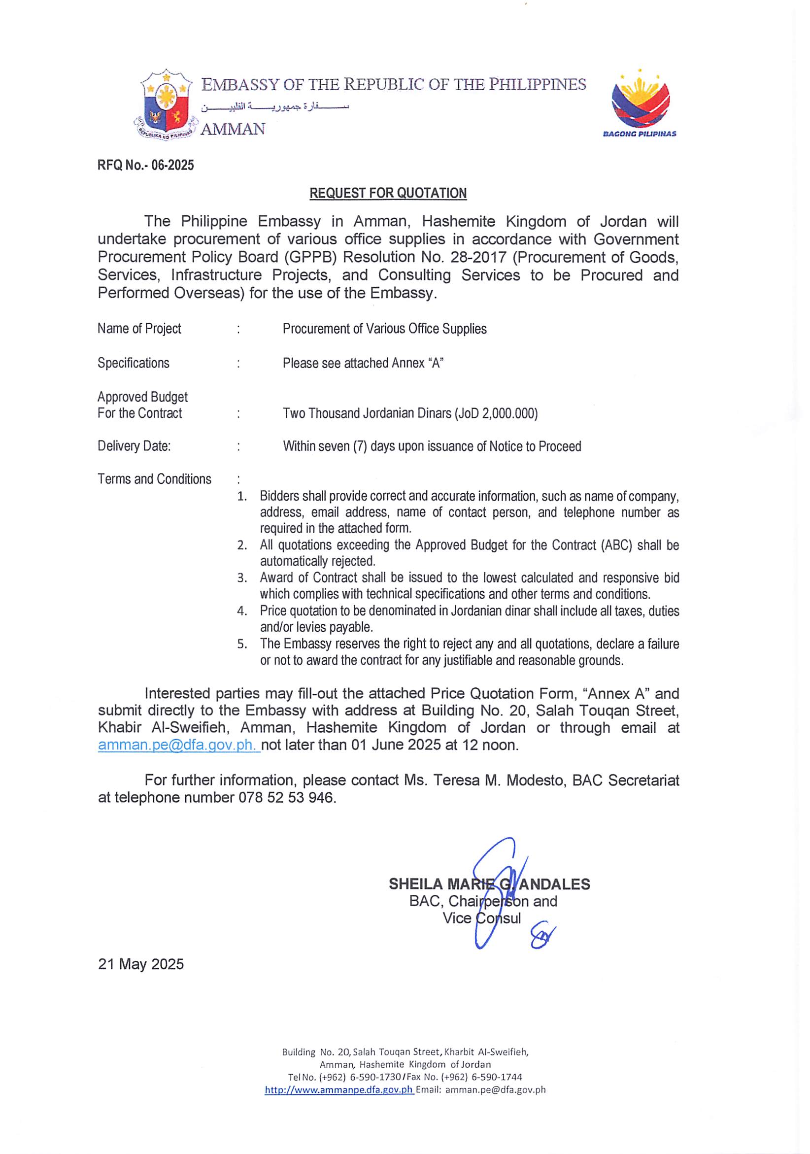 Request for Quotation No. 6 Request for Quotation for Various Office Supplies Page 1