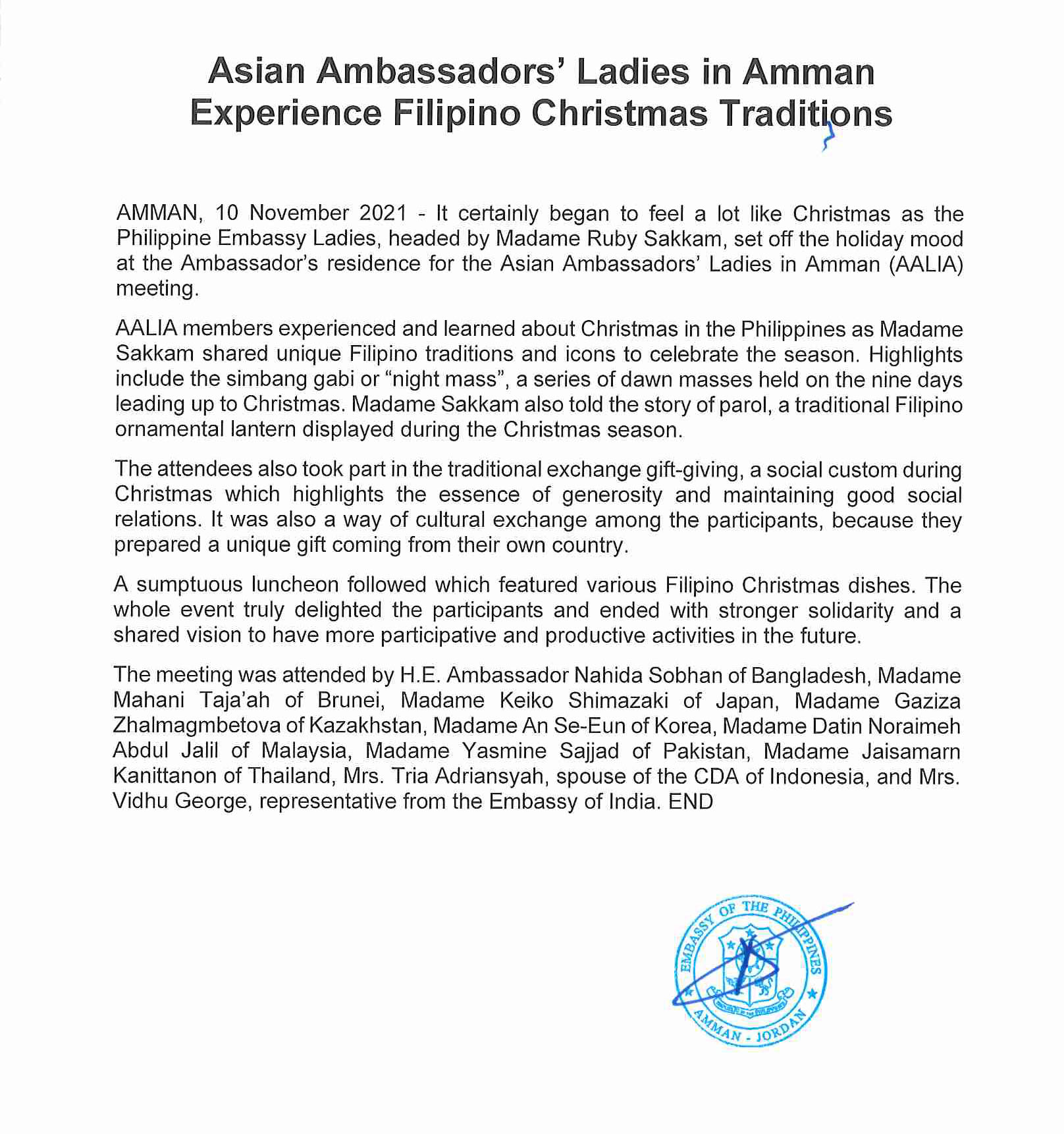 Asian Ambassadors' Ladies in Amman Experience Filipino Christmas Traditions_Page_1.jpg